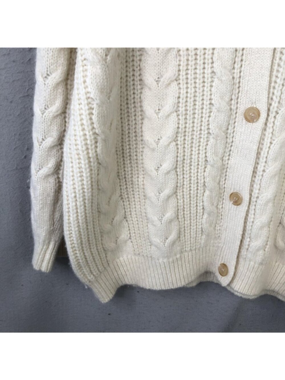 Jenni Kayne Cardigan Sweater Womens L Ivory Alpaca Wool Cable Knit Luxury Chunky - Picture 8 of 16